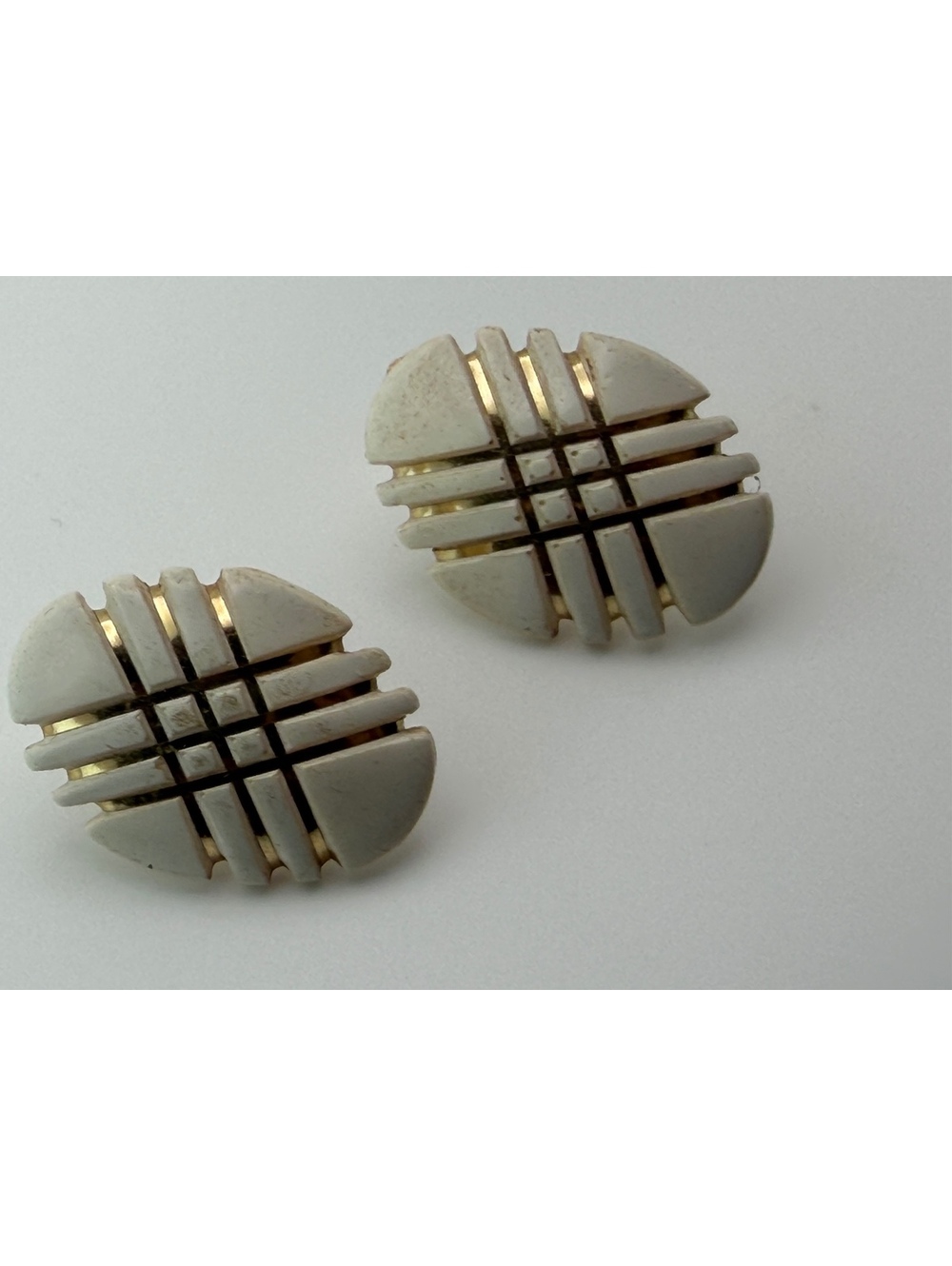 Cream and gold clip earrings